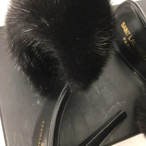 Saint Laurent Paris Roy Mink & Leather Mules Heels Size 38. Made in Italy - Picture 8 of 15